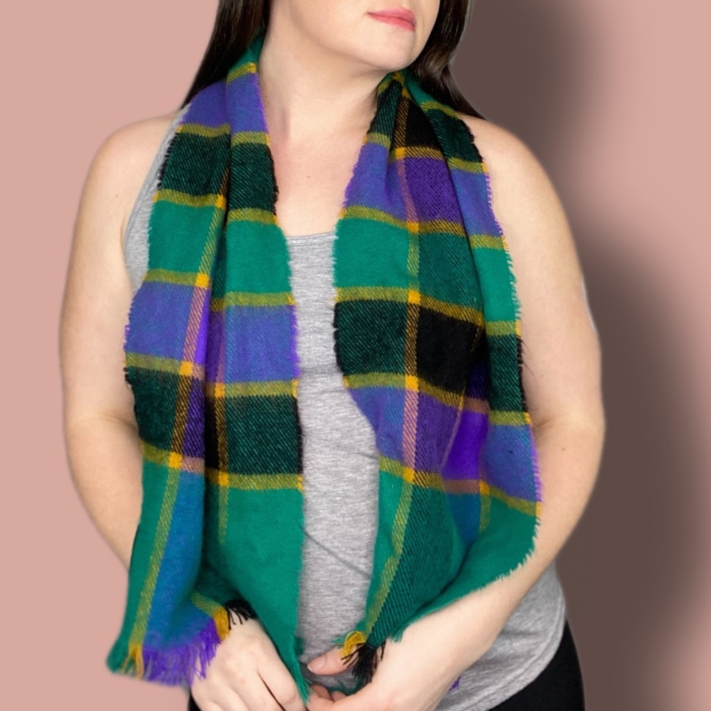 Courtelle Plaid Scarf Made in France Purple and Green